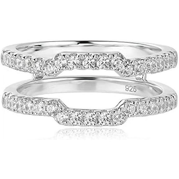 beryl_creation White Gold Plated Silver Enhancer Simulated White Diamond Ring Guard Wrap Band-4.5