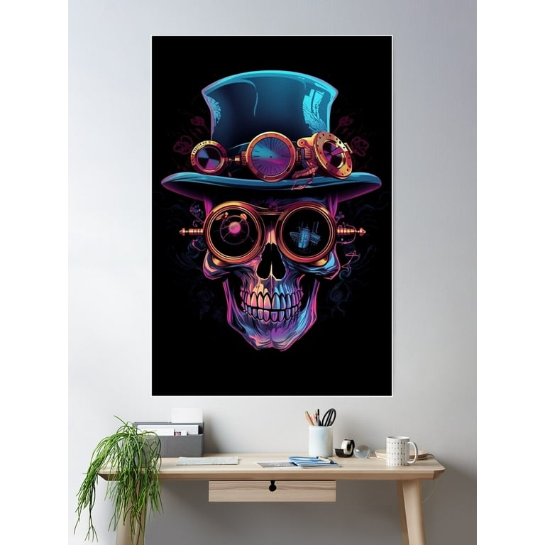 Whimsical Psychedelic Skull Madhatter Skeleton Art Design V.83