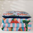 thumbnail image 5 of Manfei Cartoon Trout Twin Comforter Sets, Stripe Background Bedding Set, Blue Pink Orange, Blue Reversible, 2pcs, 1 Comforter and 1 Pillowcase, 5 of 7