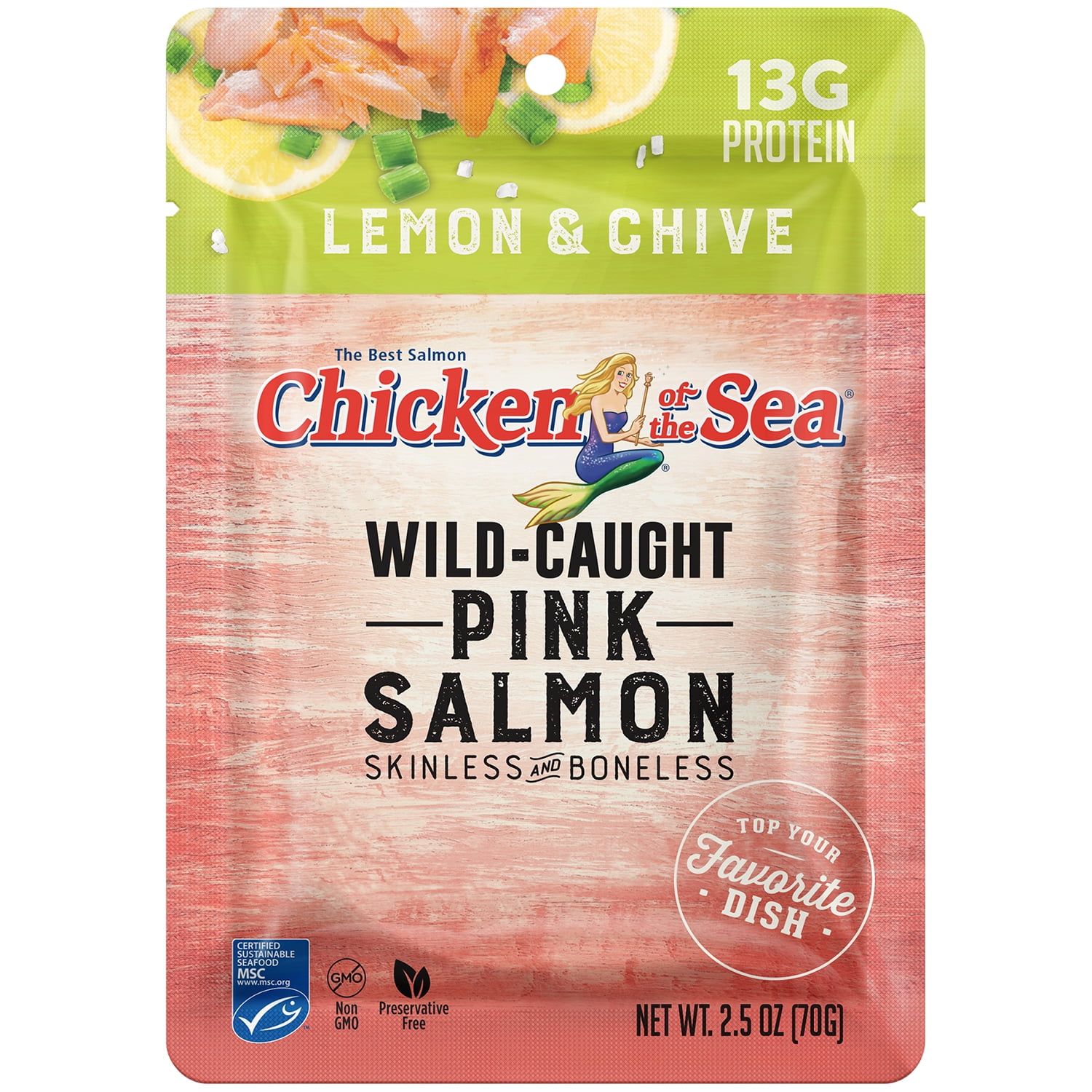 Chicken of the Sea Skinless Boneless Wild Caught Pink Salmon Lemon Chive Pouch, 2.5 oz