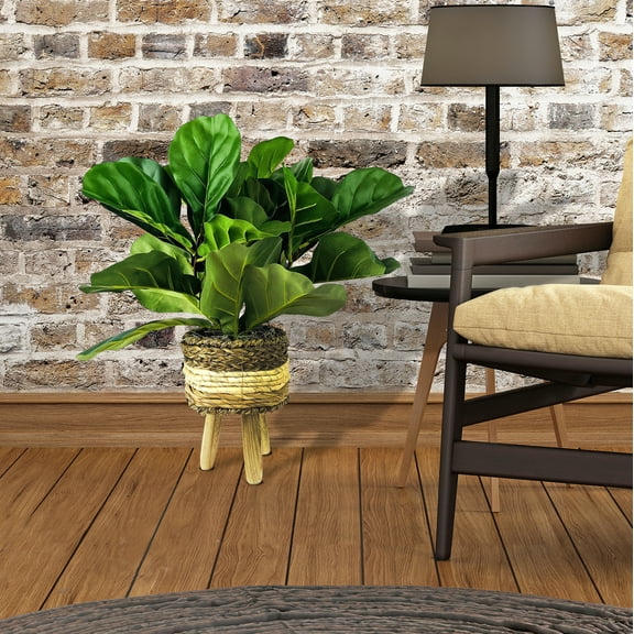 LCG FLORALS Artificial Plant, Fig Plant, 1.83 ft,  Multi-Colored Basket Tripod Stand