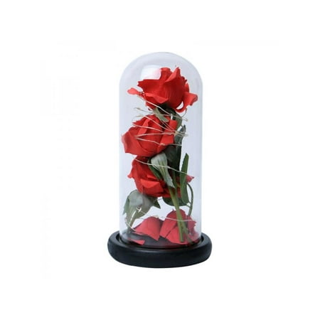 New Rise - Topumt New LED Red Rose Flowers Glass Lamp Cover Eternal Flower Fake Rose Ornaments Valentine's Day Birthday Gift