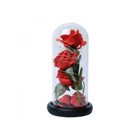 Topumt New LED Red Rose Flowers Glass Lamp Cover Eternal Flower Fake Rose Ornaments Valentine's Day Birthday