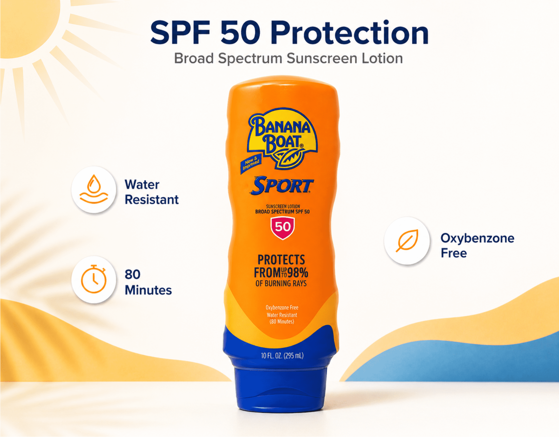 Banana Boat Sport SPF 50 Sunscreen Lotion, 10 oz 2 Pack