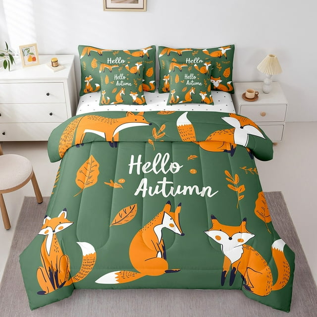 YST Hello Automne Imprimé Ensemble de Lit 7 Pcs Jungle Faune, Simple, Renard Dessin Animé, Animal de la Forêt