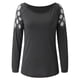 thumbnail image 4 of Puntoco Mujer Sexy fuera del hombro Manga larga Perforación en caliente Sólido Ahueca hacia fuera O-cuello Camiseta Blusa tops Puntoco Puntoco-7200, 4 of 7