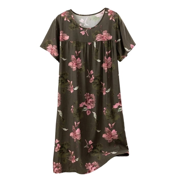 Chemise de Nuit pour Femmes, Manches Courtes à Col Rond Imprimé, Robe d'Allaitement, Rayonne Spandex Douce, Robe de Détente Longueur Genou