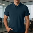 thumbnail image 2 of Men's Business Casual Polo Shirt, Waffle Knit Short Sleeve Breathable Top for office & Summer Size M-4XL Navy, 2 of 8
