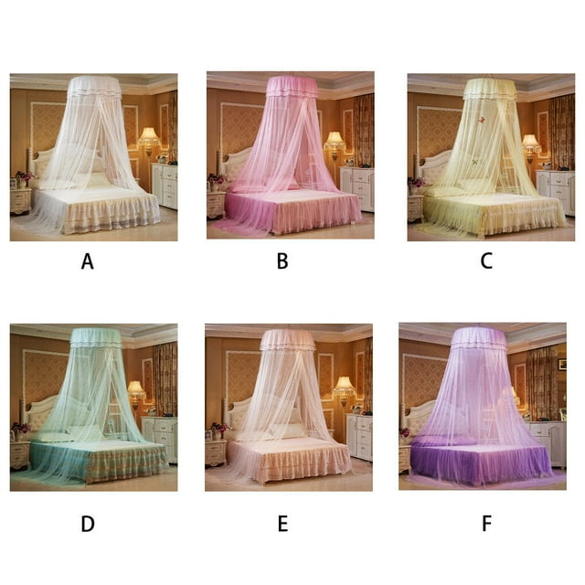 Maoww Ronde Double Dentelle Rideau Dôme Lit Canopée Moustiquaire Moustiquaire Moustiquaire Princesse Insectifuge Dôme Rond avec Papillon Lumineux