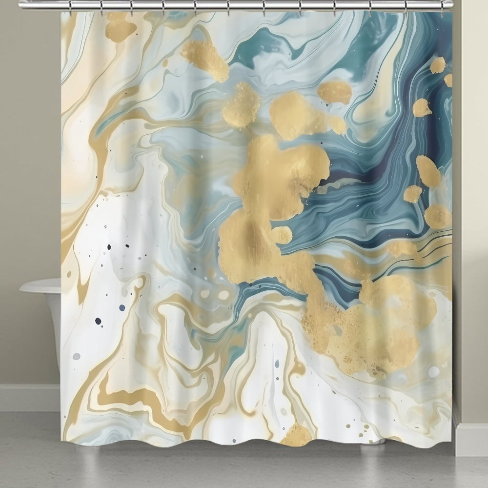 Fraigo Blue Gold Marble Shower Curtain, Abstract Shower Curtains for