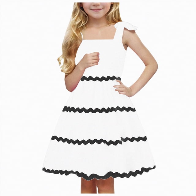 NIEWTR Robe Douce Sans Manches pour Fillettes, Imprimé Fruits, Robe d'Été pour Vacances (Blanc, 7-8 Ans)