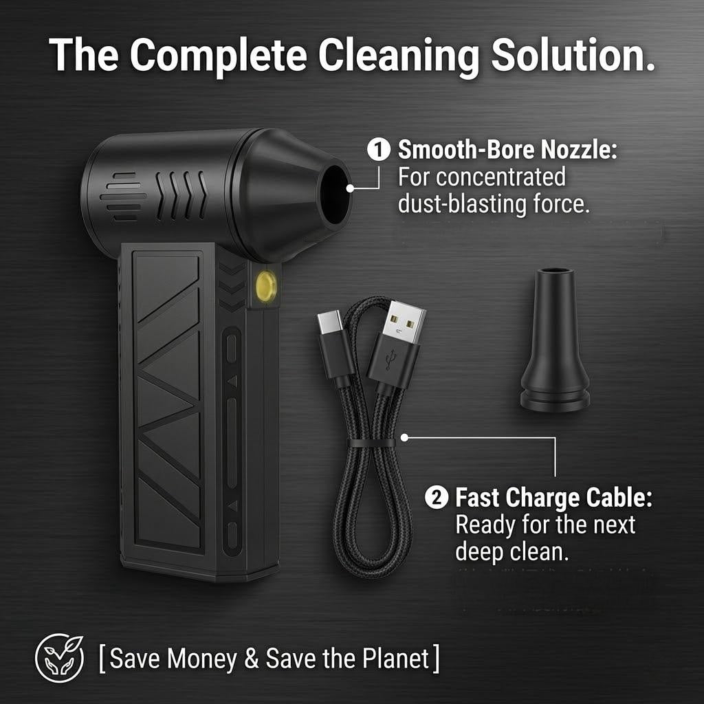 TOPKECH 3-Speed Electric Air Duster, 130,000 Rpm Cordless Compressed Air Duster for PC, Computer Keyboard and Electronics Cleaner, Black