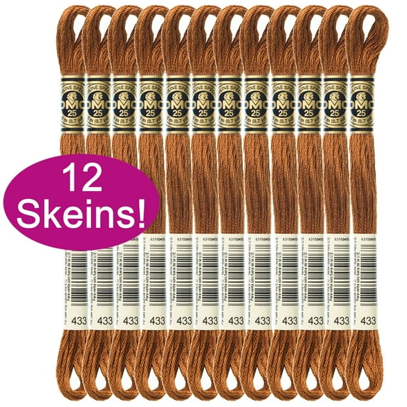 DMC Embroidery Floss Medium Brown 117-433, 6 Strand Cotton Thread 8.7 Yds (12 Pack)