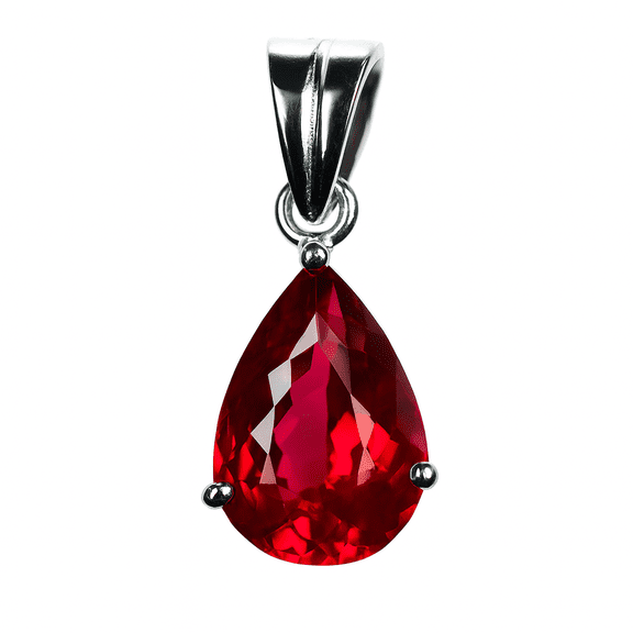 Natural Red Ruby Gemstone 925 Sterling Silver Pendant, 14 Carat, Pear Cut for Jewelry Making
