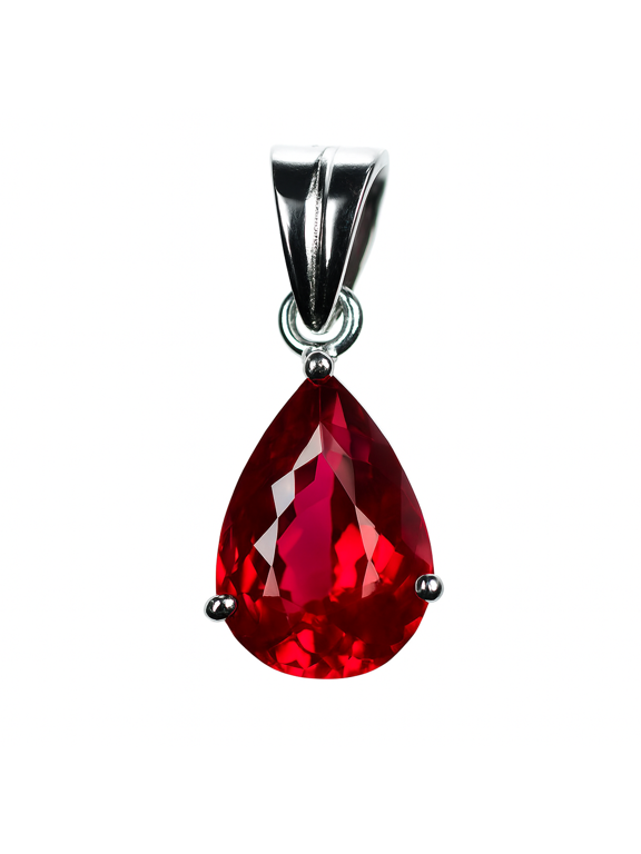 Natural Red Ruby Gemstone 925 Sterling Silver Pendant, 14 Carat, Pear Cut for Jewelry Making