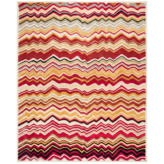 SAFAVIEH Wyndham Joanna Chevron Wool Area Rug, Red/Multi, 8' x 10'