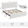 thumbnail image 2 of Bingirl Beige and White Upholstered King Bed Frame with Adjustable Headboard, 4 Storage Drawers, Button Finish Design, No Box Spring Needed, Noise-Free, and Easy Assembly, 2 of 7