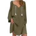 thumbnail image 1 of Vestido de mujer Vintage Casual Vestido con cuello en V Manga larga Suelto con flecos Midi Vestido Pompotops ghjkhdj17328, 1 of 8