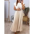 thumbnail image 5 of Women'S Pleated Church Maxi Dresses Summer Casual Short Sleeve Crew Neck Flowy Loose Long Sundresses Beige L, 5 of 7