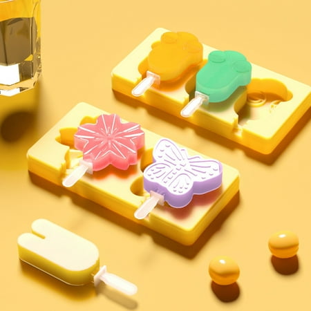 

YUNx 1 Set Ice Cream Mold with Lid Food Grade 2/3 Grids DIY Silicone Frog Flower Butterfly Ice Lolly Mould Kitchen Accessories