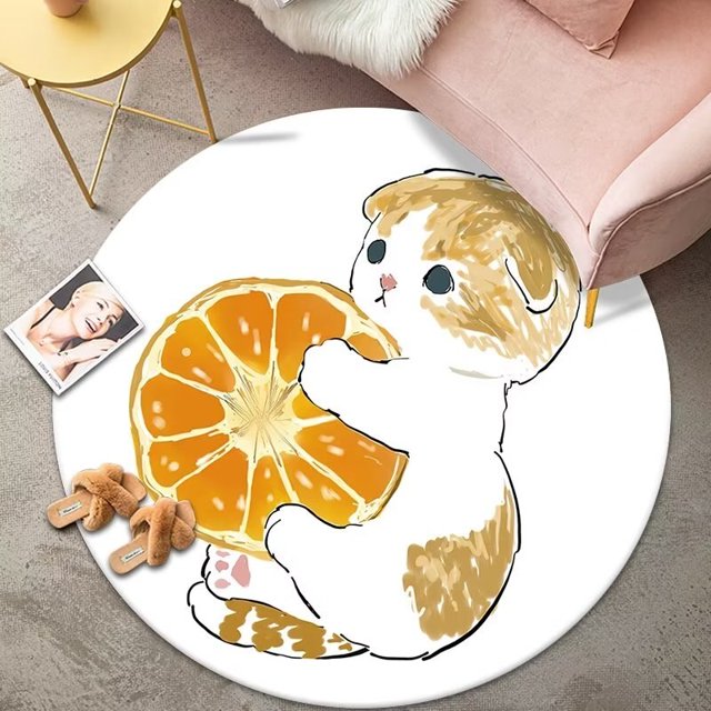 Alfombra redonda de franela para dormitorio de niños, tapete antideslizante, suave, bonito, dibujos animados, Gato Kawaii, decoración de habitación infantil Fivean unisex