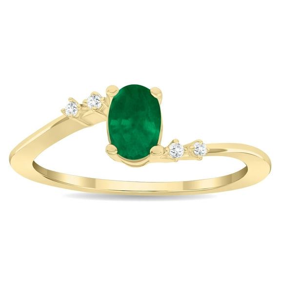 SZUL Women's Oval Shaped Emerald and Diamond Tierra Ring in 10K Yellow Gold