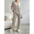 thumbnail image 4 of Women's 2 Piece Outfits Casual V Neck Knit Wide Leg Sweater Lounge Set Sweatsuit Pullover, 4 of 8