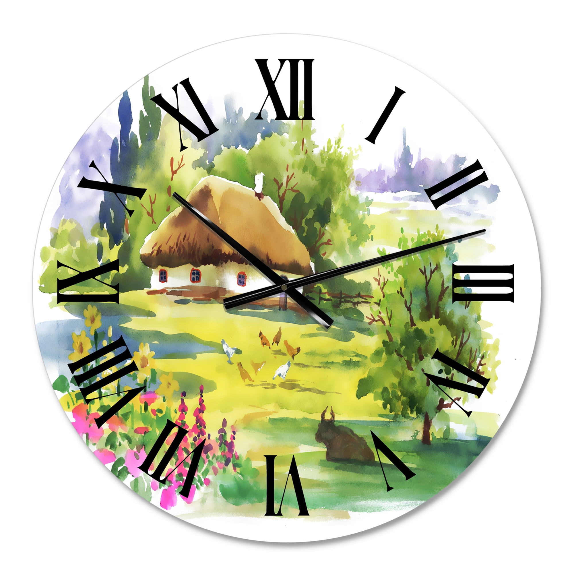 Designart 'Rural House In Blossoming Greenlands' Traditional Wall Clock