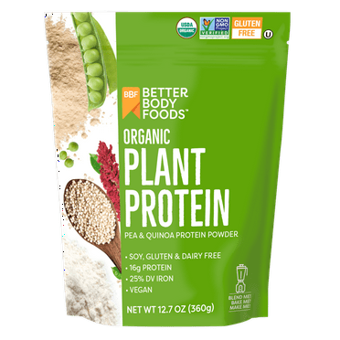 BetterBody Foods Organic Plant Based Protein Powder, 16g of Protein 24% DV, Vegan, 12.7 oz
