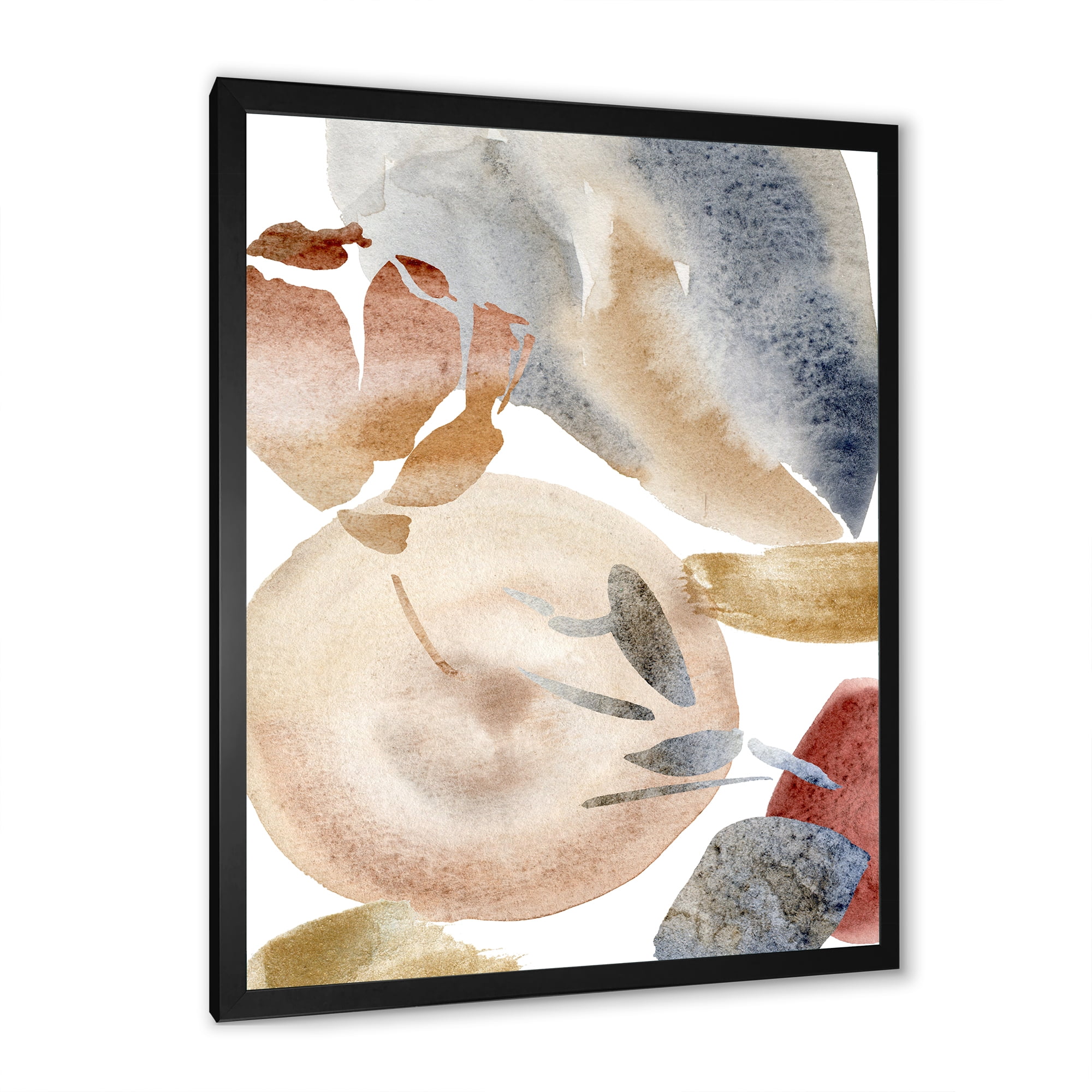 Designart 'Abstract With Red Pink Gold and Beige Spots Pastel' Modern Framed Art Print