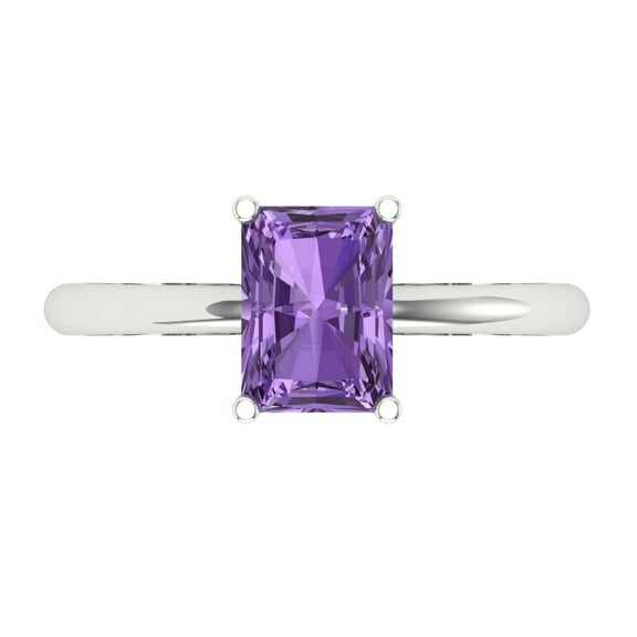 Solitaire Engagement Ring for Women - 1.75ct Simulated Alexandrite in 14K White Gold Promise Ring