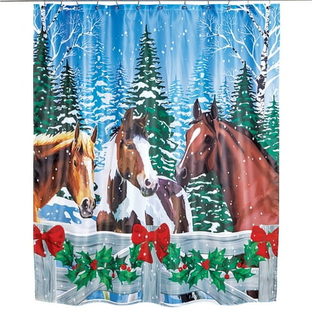 Collections Etc Christmas Horses Winter Scenic Shower Curtain