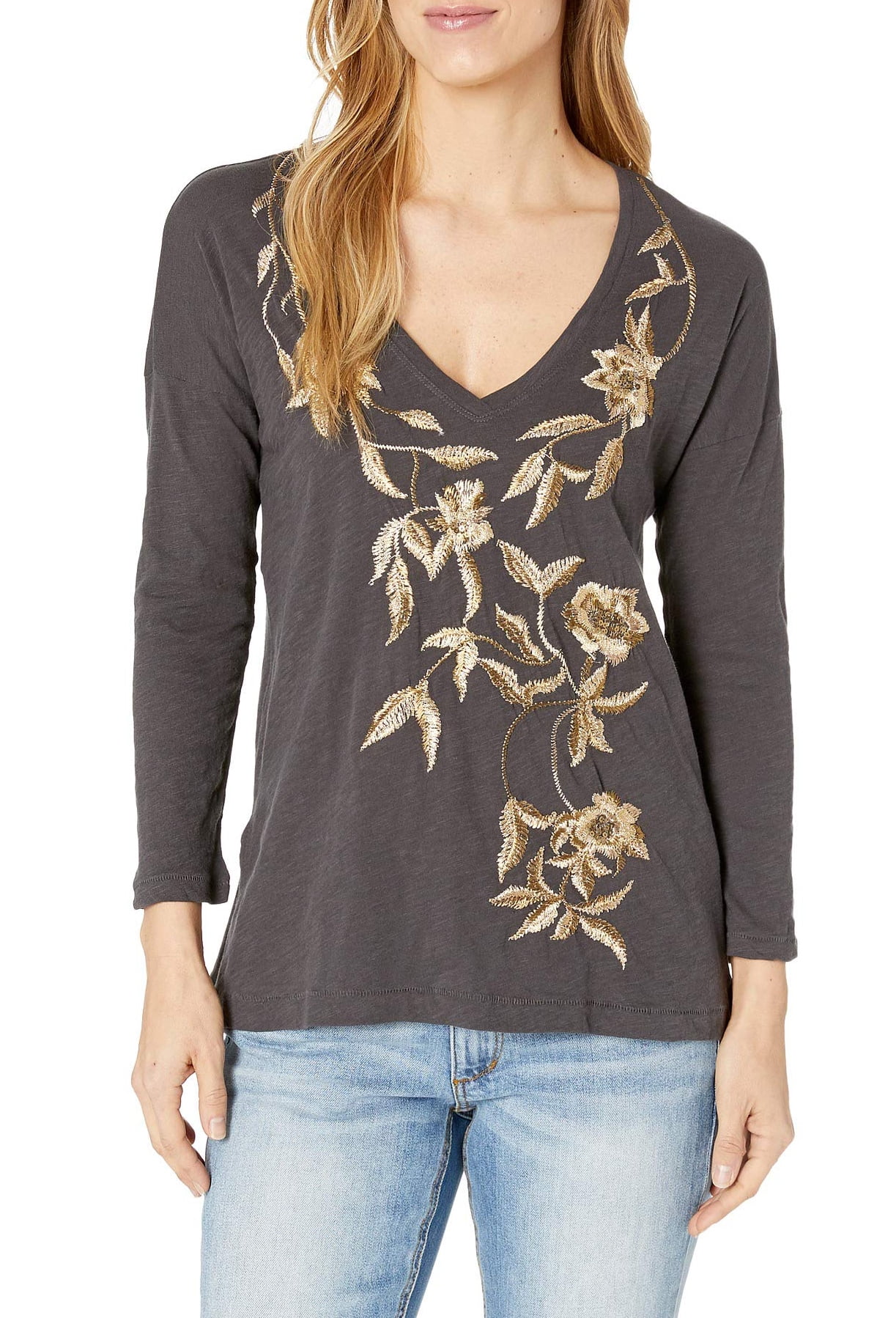 lucky brand floral embroidered tee