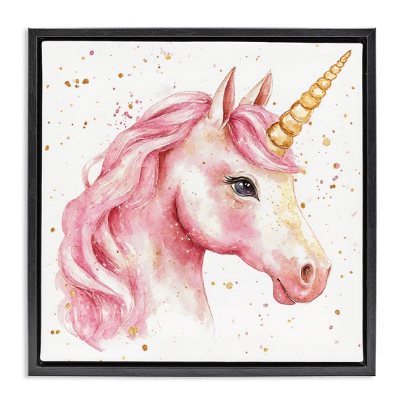 Stupell Industries Contemporary Pink Unicorn with Paint Splatter Black Floating Frame Canvas Art, 18 x 18, by Creative Studio
