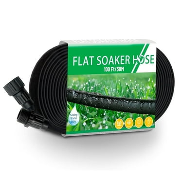 Flat Soaker Hose 100ft, 80% Water-Saving Drip Irrigation Hose for Garden, Leakproof and Flexible with Anodized Aluminum Ends, Double Layer Soaking Hoses for Garden, Vegetables