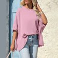 thumbnail image 4 of T-shirts for Women Plus Size Short Sleeved Round Neck Loose Casual Solid Color T-shirt Pink M, 4 of 6