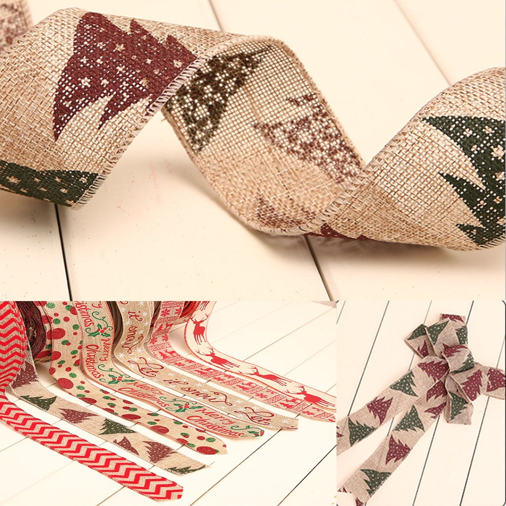 GLiving 4 PCS Wired Christmas Ribbon, Ribbon Rustic Patterns Wired Ribbon for Christmas Holiday