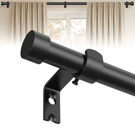 HEI! DEAR 1" Adjustable Single Curtain Rod Set Heavy Duty with Black End Cap,36-120"