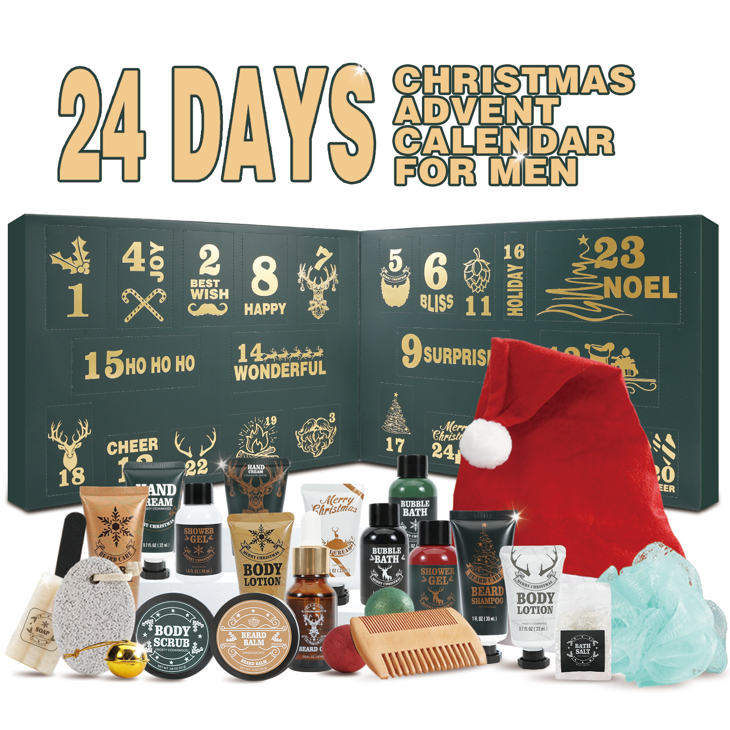 Body & Earth Christmas 2025 Advent Calendar for Adults Holiday Gifts, 24Pcs Cutdown Gifts Sets for Men, Beard Grooming Kits