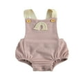 thumbnail image 1 of Newborn Baby Boys Girls Ribbed Sleeveless Rainbow Pattern Square Collar Button Romper Pink 3-6 Months, 1 of 6
