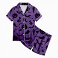 thumbnail image 4 of CAUYDY Girls Halloween Pajamas Sets Sleeping Pants Cute Print Home Short Sleeve Shorts Pajama Set Full Suit Clothes(L101-Purple,12-13 Y), 4 of 5