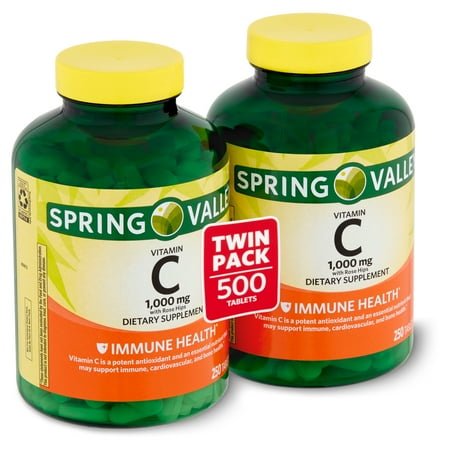 Walmart Grocery Spring Valley Vitamin C With Rose Hips Dietary Supplement Twin Pack 1 000mg 250 Count 2 Pack