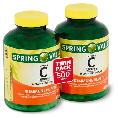 Spring Valley Vitamin C with Rose Hips Dietary Supplement Twin Pack, 1,000mg, 250 Count, 2 Pack