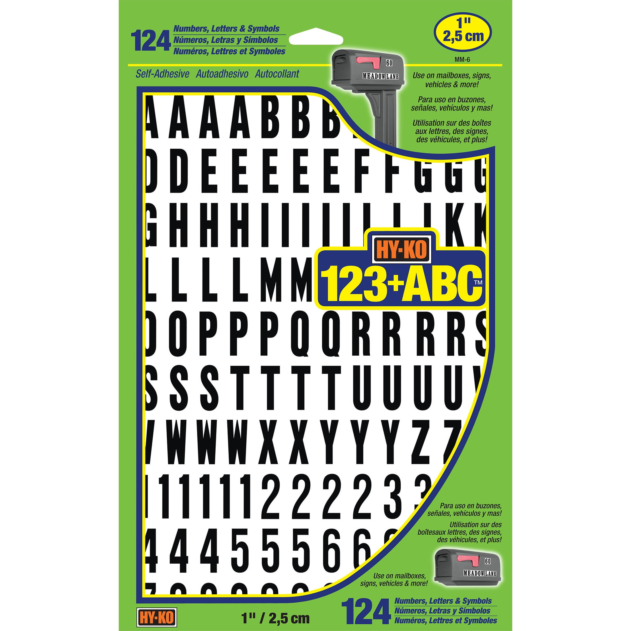 Hillman 848629 Vinyl 1-in Reflective Self-Adhesive A-Z & 0-9 Letter &  Numbers Set, Black & White, 112-pc