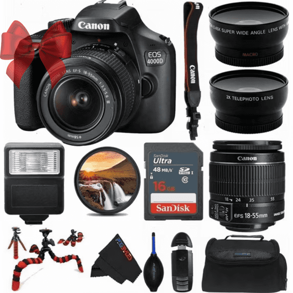 Canon EOS 4000D DSLR Camera with 18-55mm F/3.5-5.6 III Lens - Pixi Advanced Bundle (International Version)