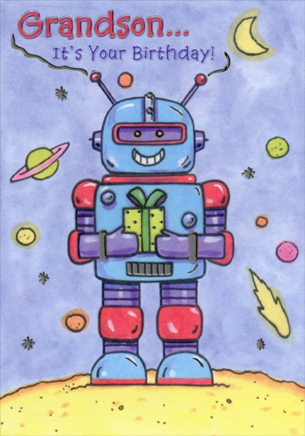 Designer Greetings Blue Robot With Red Joints Juvenile Birthday Card For Grandson Walmart Com Walmart Com