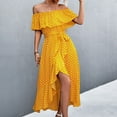 thumbnail image 2 of USSUMA Sundresses for Women Casual Summer Ruffle High Waist Wrap Long Swing Polka Dot Maxi Womens Shirt Dresses Beach Off Shoulder Sleeveless Plus Size Wedding Guest Sun Dress, 2 of 4