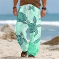 thumbnail image 3 of Beach Pants for Men Sea Turtle Print Loose Fit Elastic Waist Wide Straight Leg Cotton Linen Casual Pants with Pockets, 3 of 5