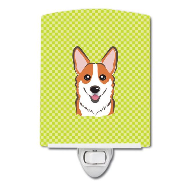 Carolines Treasures BB1316CNL Checkerboard Lime Green Corgi Ceramic Night Light