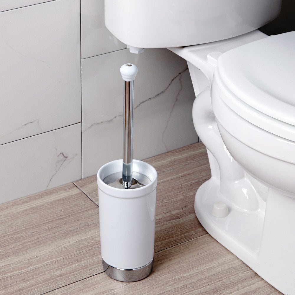 iDesign York Toilet Brush Holder, White and Chrome